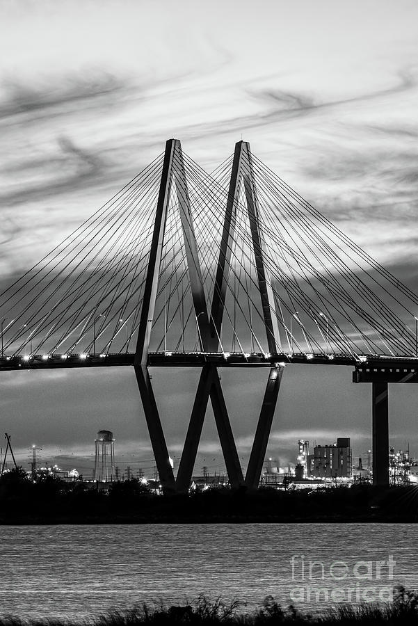 Architecture Photograph - Fred Hartman Bridge B W Vertical by Bee Creek Photography - Tod and Cynthia