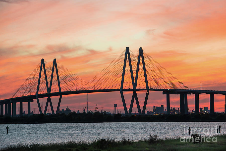 Sunset Photograph - Fred Hartman Bridge Orange Glow by Bee Creek Photography - Tod and Cynthia