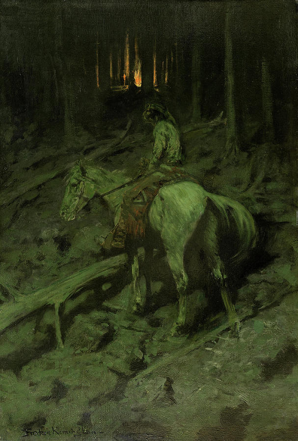 Frederic Remington -Canton, 1861-Ridgefield, 1909-. Apache Fire Signal -ca. 1904-. Oil on canvas.... Painting by Frederic Remington -1861-1909- Frederic Remington -Canton, 1861-Ridgefield, 1909-. Apache Fire Signal -ca. 1904-. Oil on canvas.... Painting by Frederic Remington -1861-1909-