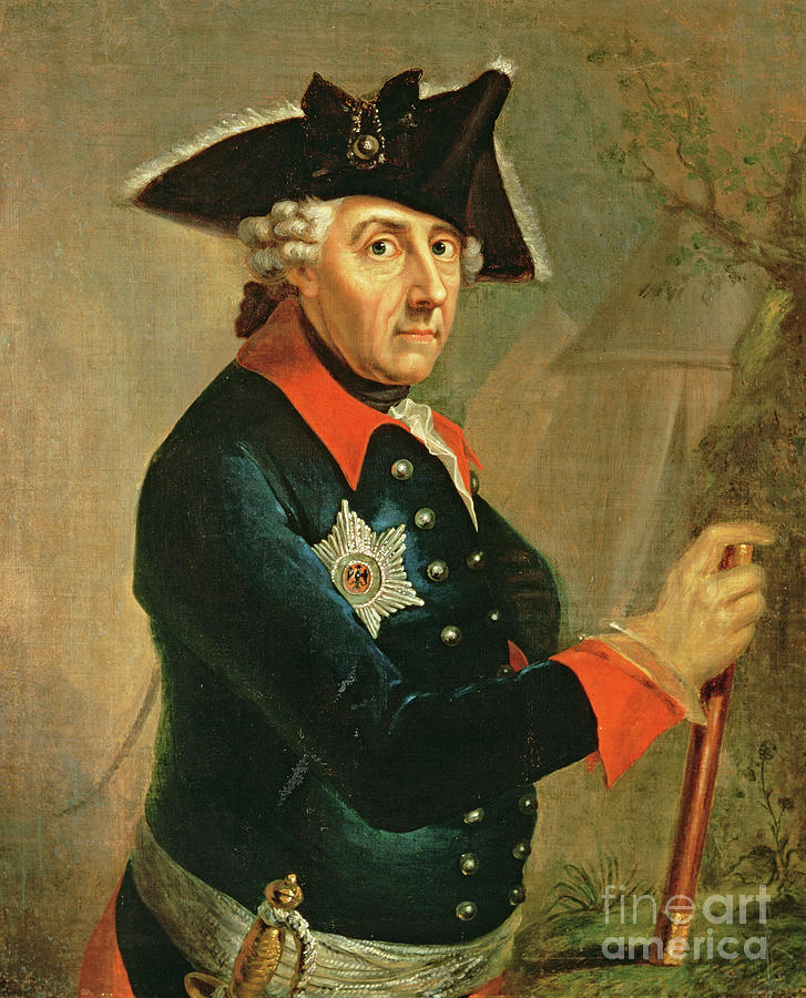 Frederic the Great (1712 - 1786), a portrait painting, circa 1780 Half  portrait in the style of the portraits by Anton Graff, 1781. The King is  wearing a plain blue uniform with
