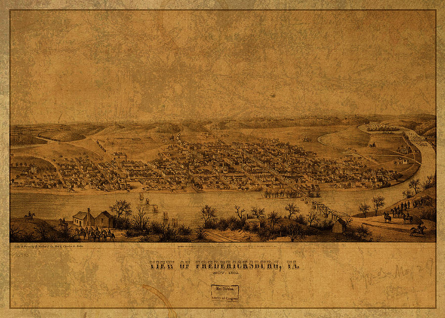 Vintage Mixed Media - Fredericksburg Virginia Vintage City Street Map 1862 by Design Turnpike