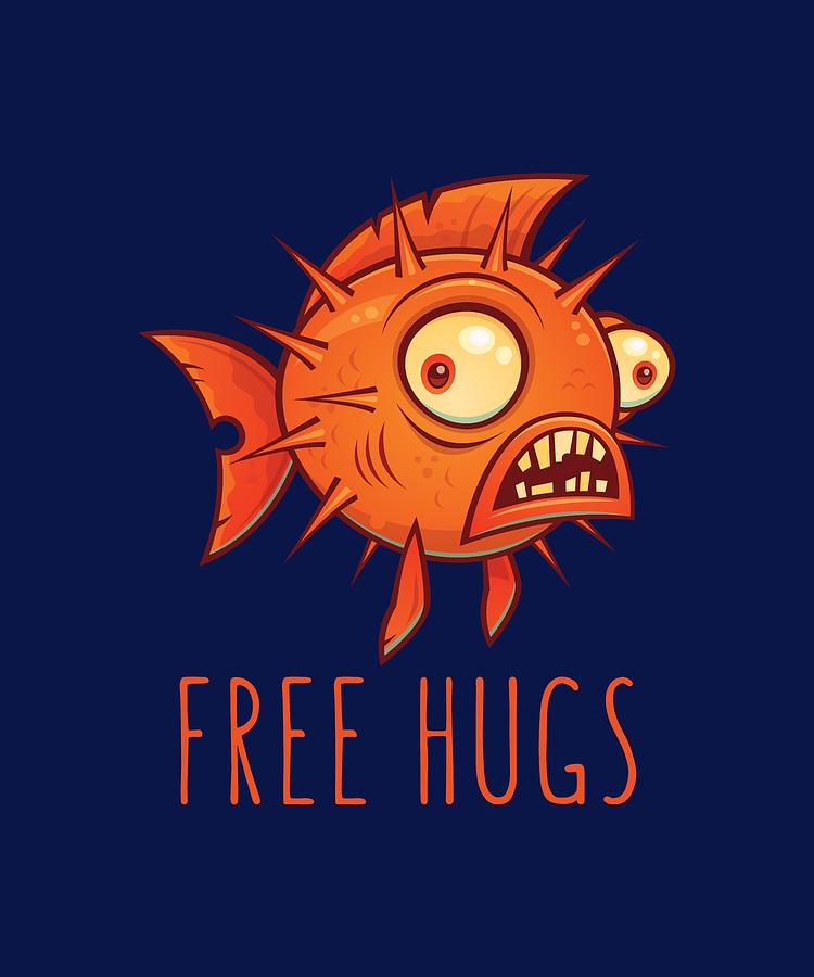 Fish Digital Art - Free Hugs Cartoon Blowfish by John Schwegel