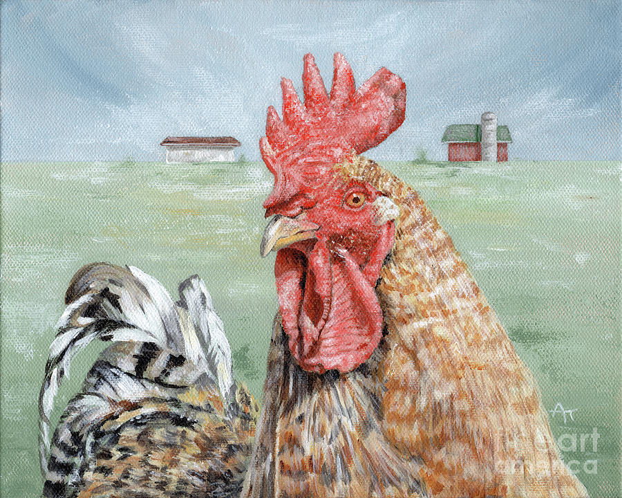 Free Range Rooster Farm Painting Painting by Annie Troe