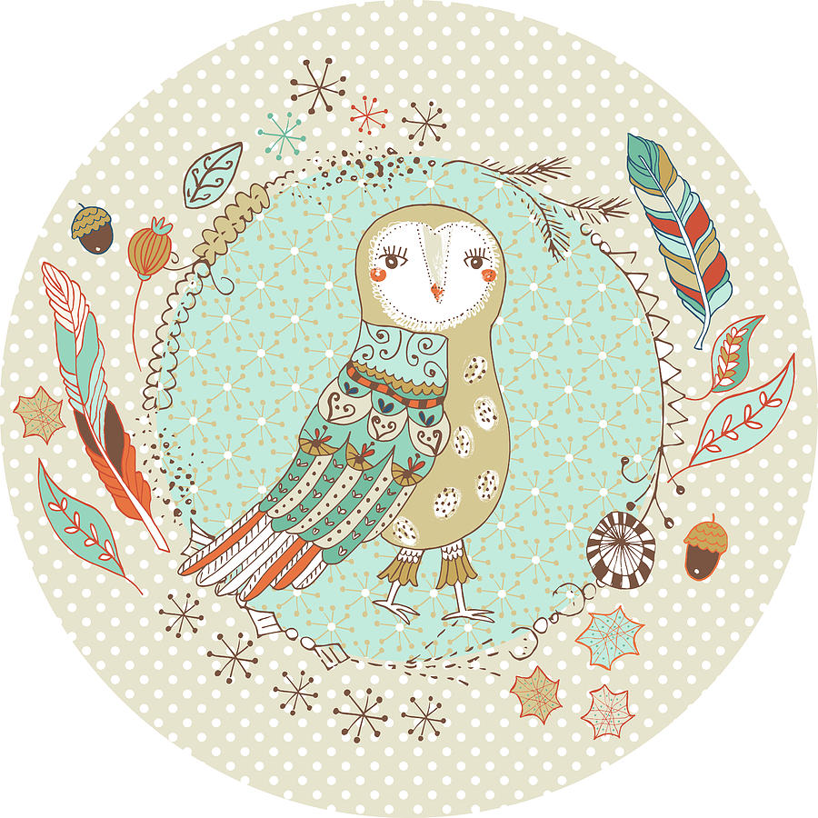 Flower Digital Art - Free Spirit Round Owl by Gal Designs
