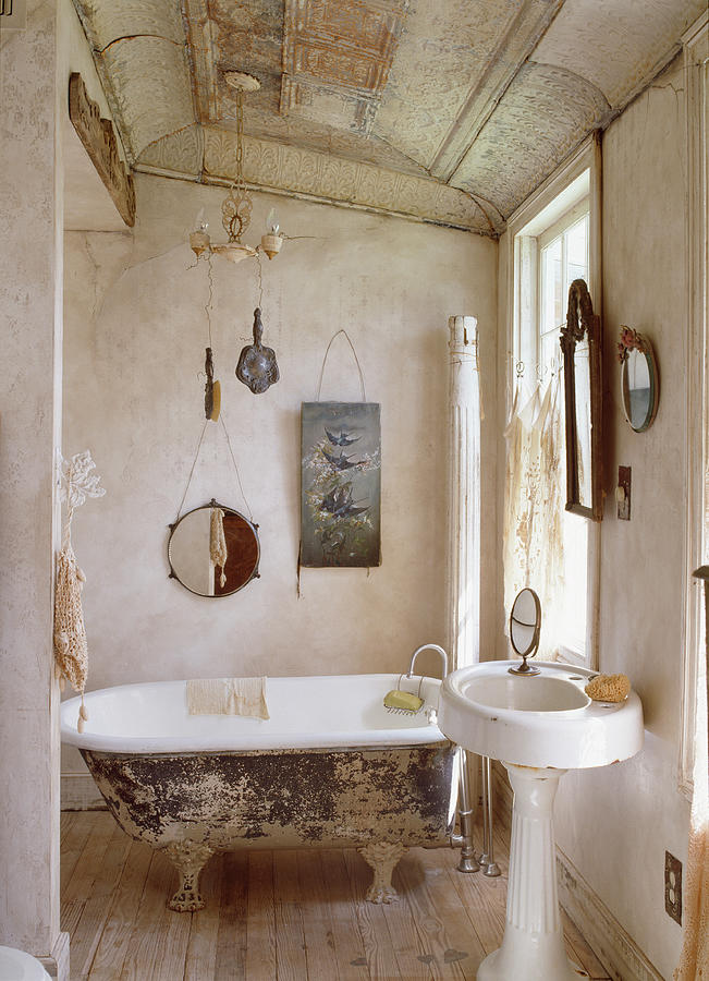 Free-standing Bathtub In Small Bathroom With Melancholy Charm Photograph by Brian Harrison