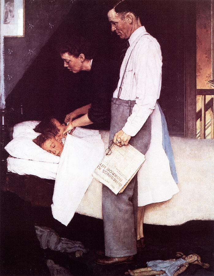 Bed Drawing - Freedom From Fear by Norman Rockwell