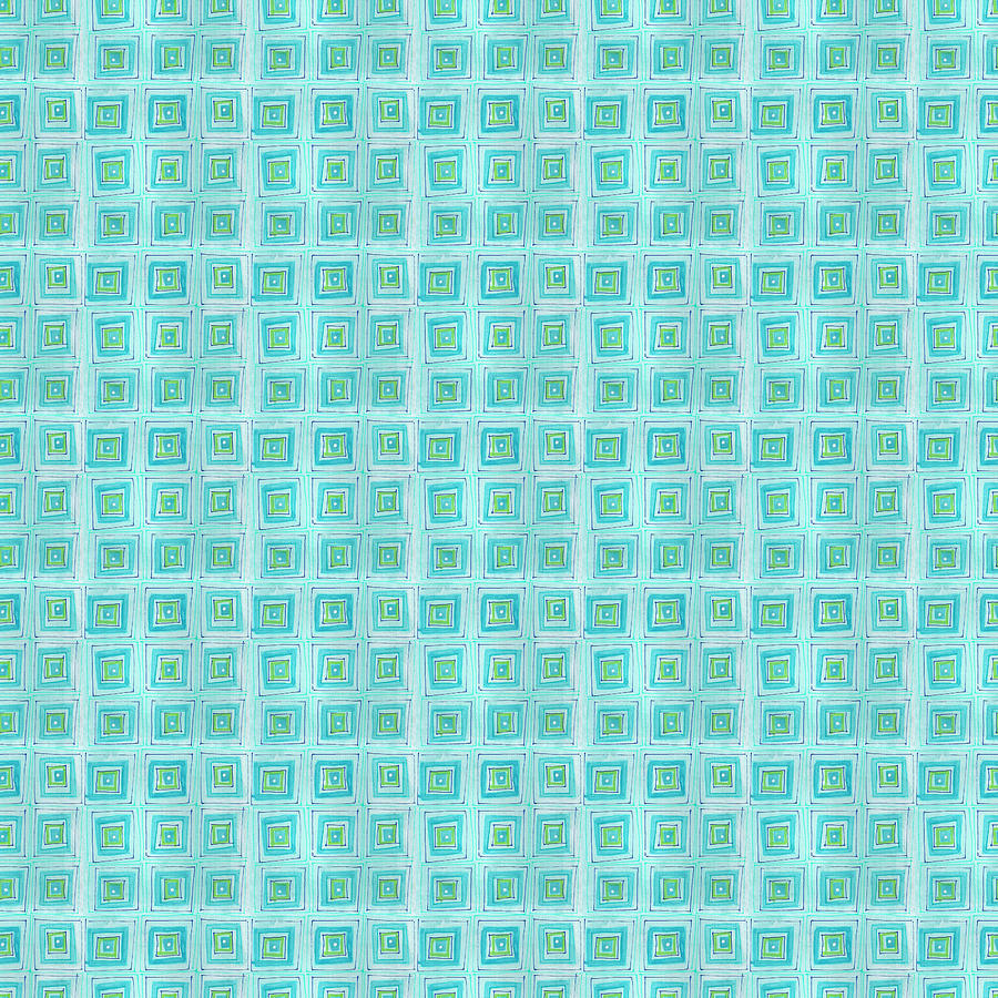 Pattern Mixed Media - Freehand Turquoise Squares by Effie Zafiropoulou