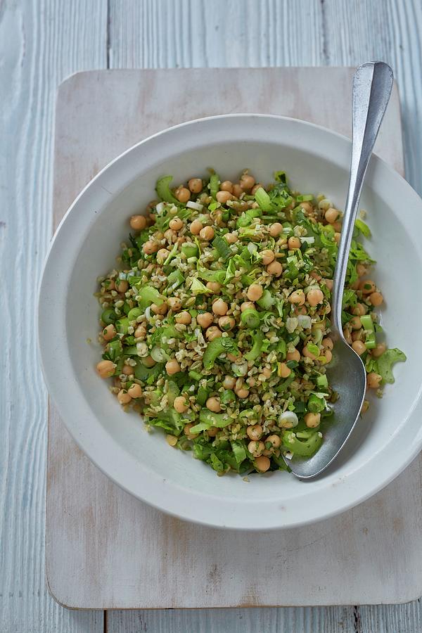 Freekah Chickpea Salad With Celery And Herbs Photograph by Clive Streeter