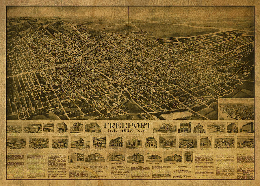 Freeport New York Vintage City Street Map 1925 Design Turnpike 