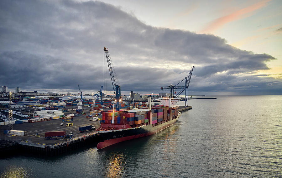 Freight Port Of City In Dusk Photograph by Cavan Images - Fine Art America