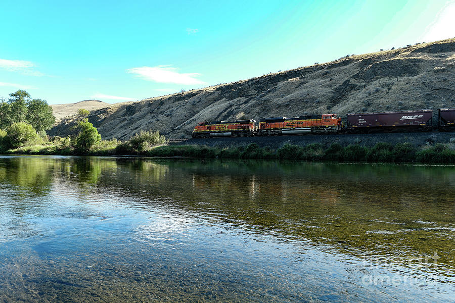 Freight Train On The Yakima River Photograph