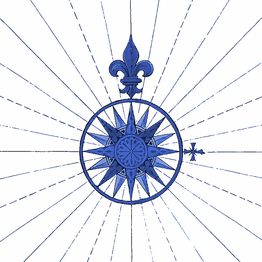 Compass Rose Digital Art - French Blue Compass Rose From 1543 by Tina Lavoie