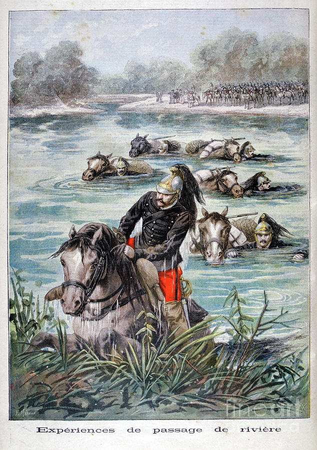 French Cavalry Fording A River, 1896 Drawing by Print Collector