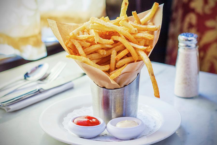 French Fries In A Paper Bag, Ketchup And Mayonnaise Photograph by James Stefiuk