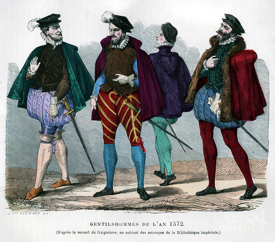 French Gentlemens Costume, 1572 Drawing by Print Collector