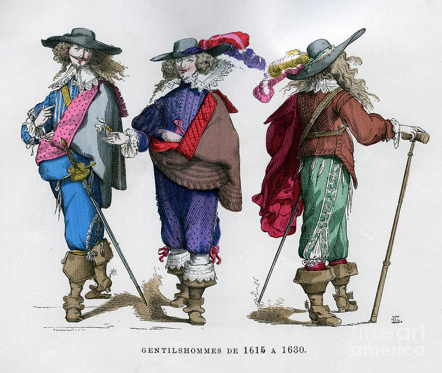 French Gentlemens Costume, 1615-1630 Drawing by Print Collector