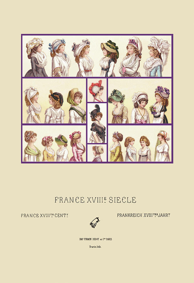 French Hats and Hairstyles of the Eighteenth Century Painting by Auguste Racinet