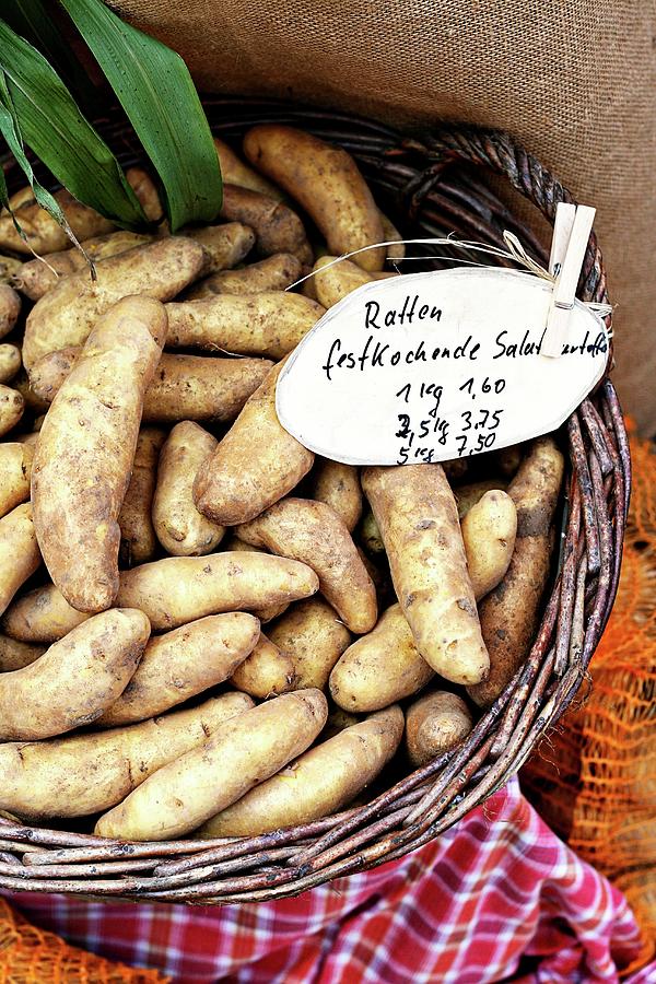 Potato Photograph - French la Ratte Potatoes In A Basket Of The Market by Alexandra Panella