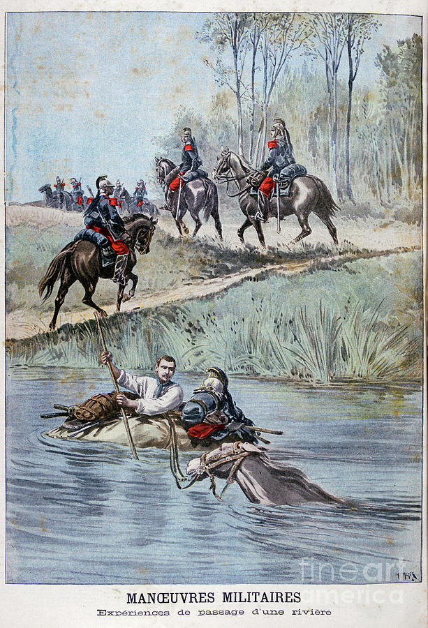 French Military Maneuvers, Fording Drawing by Print Collector