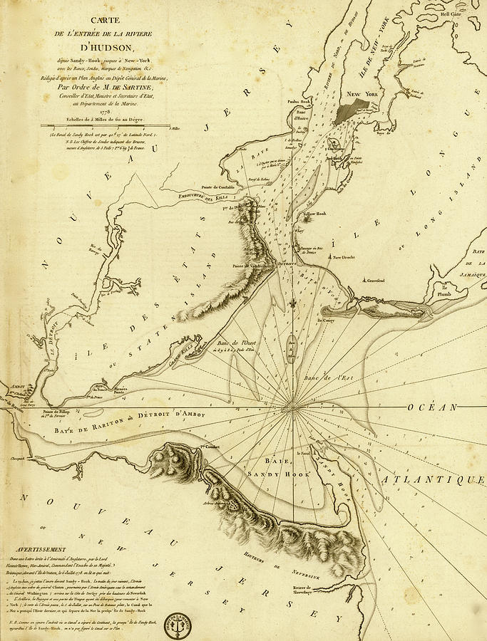 Map Painting - French Naval Map for the Entrance to the Hudson in New York - 1778 by Unknown