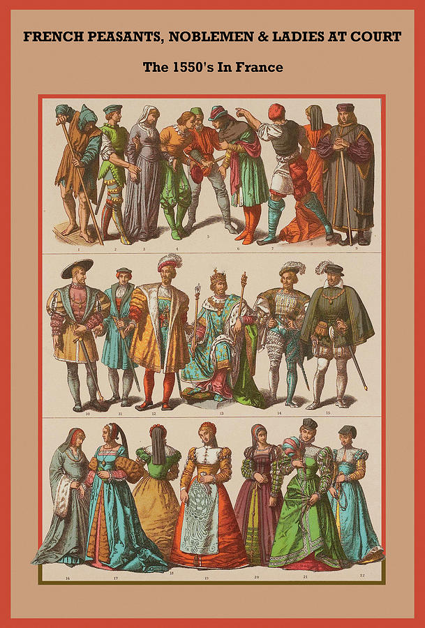 French peasants, noblemen & ladies at court the 1550s Painting by Friedrich  Hottenroth