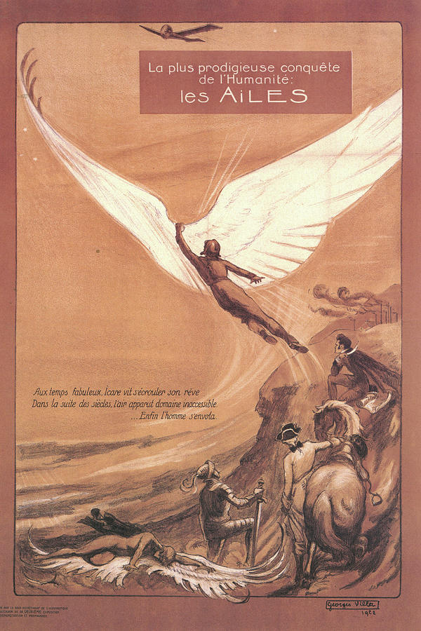 French Propaganda showing Icarus Conquering Flight Painting by Georges Villa