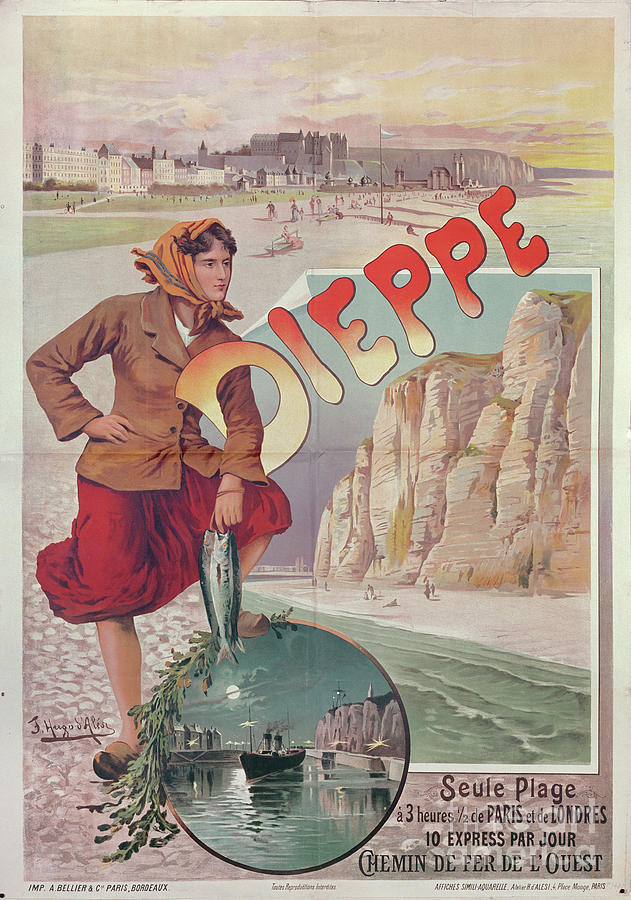 French Railways Poster Advertising The Attractions Of Dieppe, C.1896 Drawing by Hugo Dales