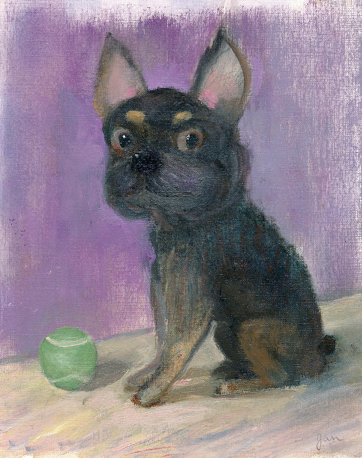 Frenchie with Ball Painting by Janet Gunderson | Fine Art America