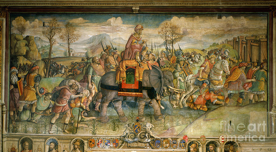 Animal Painting - Fresco Depicting Hannibal Arriving In Italy. By Jacopo Ripanda. Late 16th Century. Palazzo Des Conservatori, Rome - Hannibal Crossing Alps, 218 Bc, By Jacopo Ripanda by Jacopo Ripanda