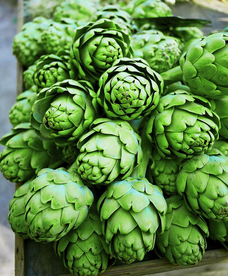 Artichoke Photograph - Fresh Artichokes At A Market In France by Sabine Mader