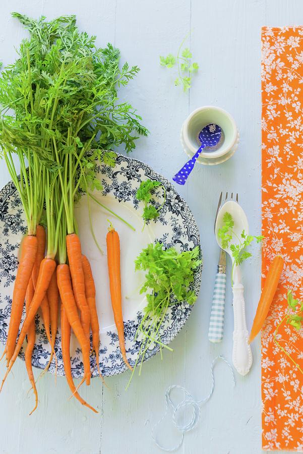 Fresh Baby Carrots On A Floral Plate Photograph by Au Petit Gout Photography Llc