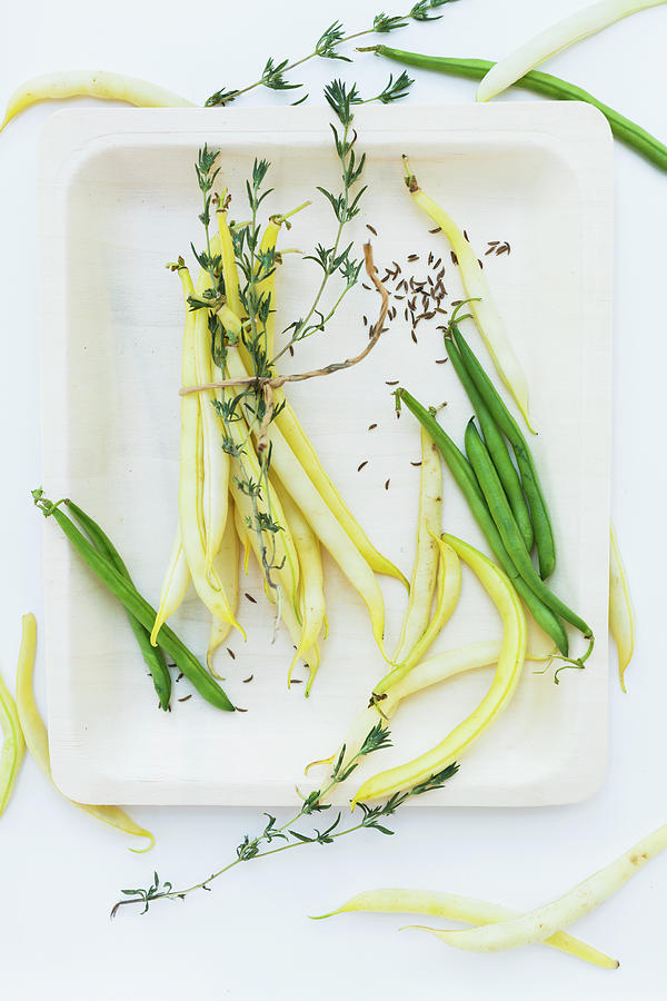 Vegetable Photograph - Fresh Beans From A Market With Herbs by Sabine Lscher