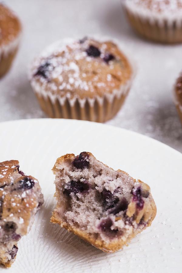Fresh Blueberry Muffin Split Open Photograph by Rose Hewartson