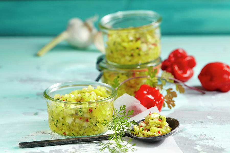 Fresh Caribbean Salsa Made From Exotic Fruit With Ginger, Chilli And Garlic Photograph by Teubner Foodfoto