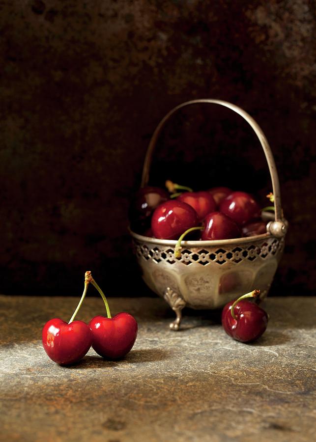 Fresh Cherries In A Vintage Bowl Photograph by Jane Saunders