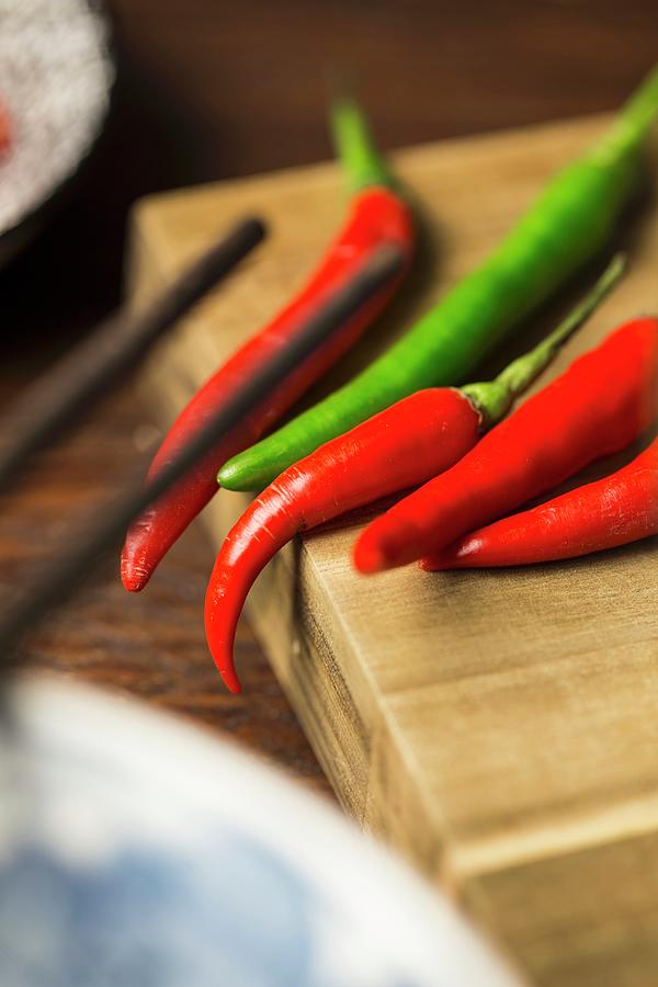 Fresh Chilli Peppers As Ingredients With Beef Soup With Anise And Cinnamon vietnam Photograph by Nicole Godt