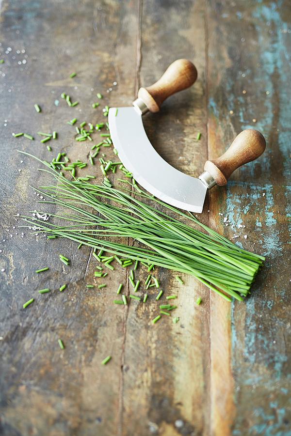 Fresh Chives With A Herb Chopper Photograph by Rafael Pranschke