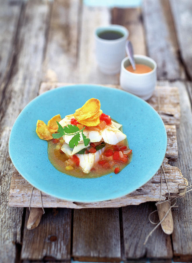 Fresh Cod In Caldeirada-sud Served On Plate Photograph by Jalag ...