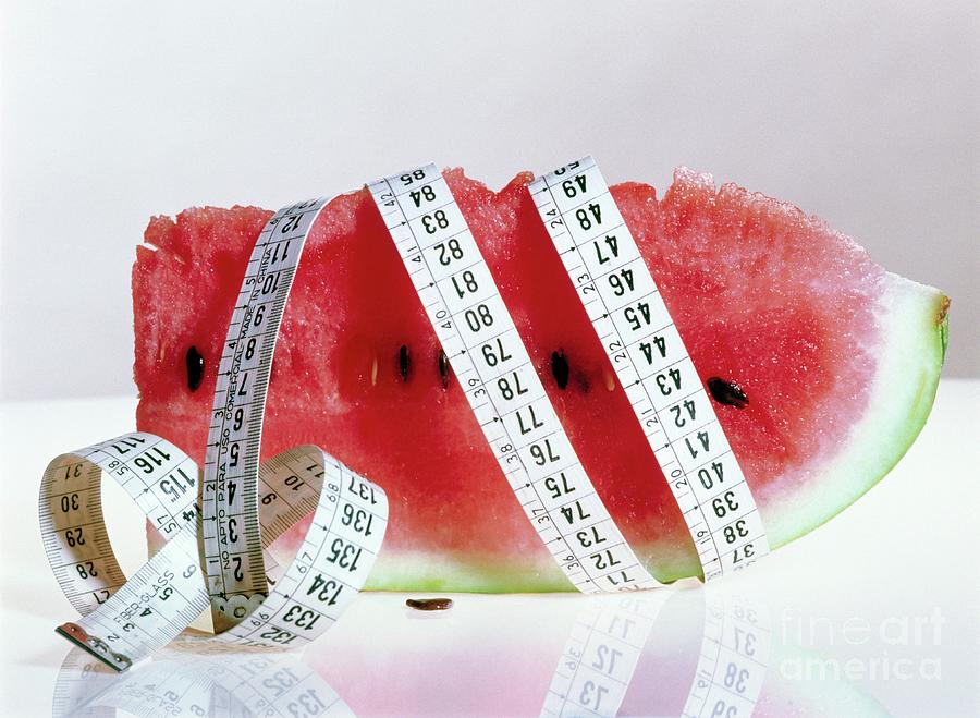 Still Life Photograph - Fresh Cut Watermelon With A Tape Measure by Oscar Burriel/science Photo Library