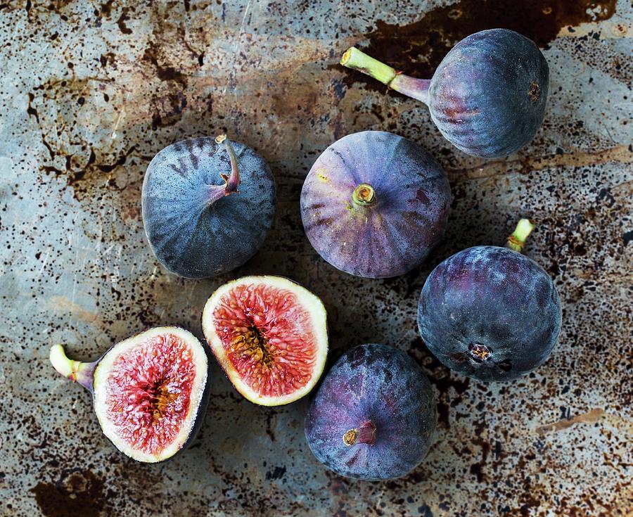 Fresh Figs, Seen From Above, One Halved Photograph by Cath Lowe