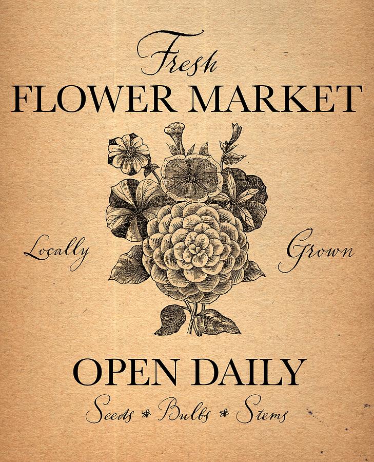 Fresh Flower Market Open Daily Drawing by Unknown