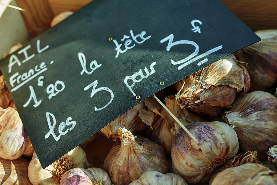 Nature Digital Art - Fresh Garlic On French Market Stall, Close-up by Ross Woodhall