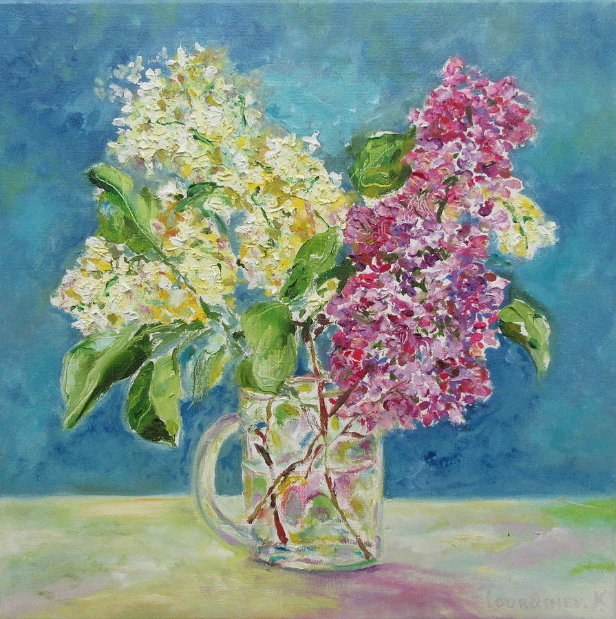 Fresh lilac bouquet in a glass of water modern oil painting Painting by ...