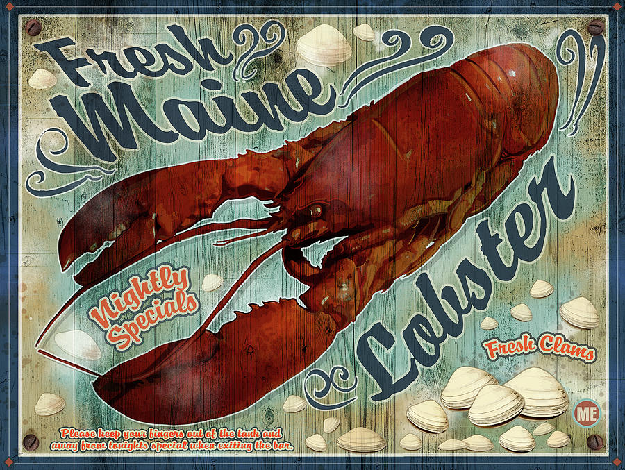 Vintage Mixed Media - Fresh Maine Lobster Sign by Old Red Truck