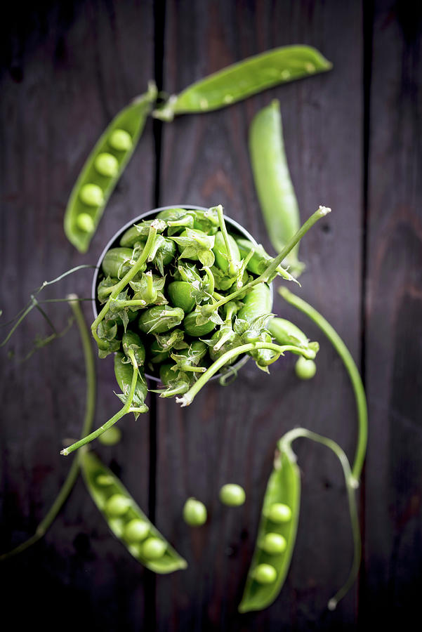 Fresh Pea Pods In A Metal Container top View Photograph by Nitin Kapoor