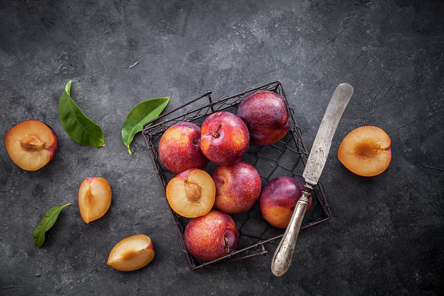 Fresh Plums In Dark Background Photograph by Kati Finell
