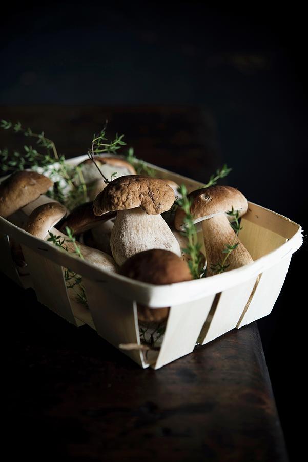 Fresh Porcini Mushrooms In A Wooden Basket Photograph by Justina Ramanauskiene