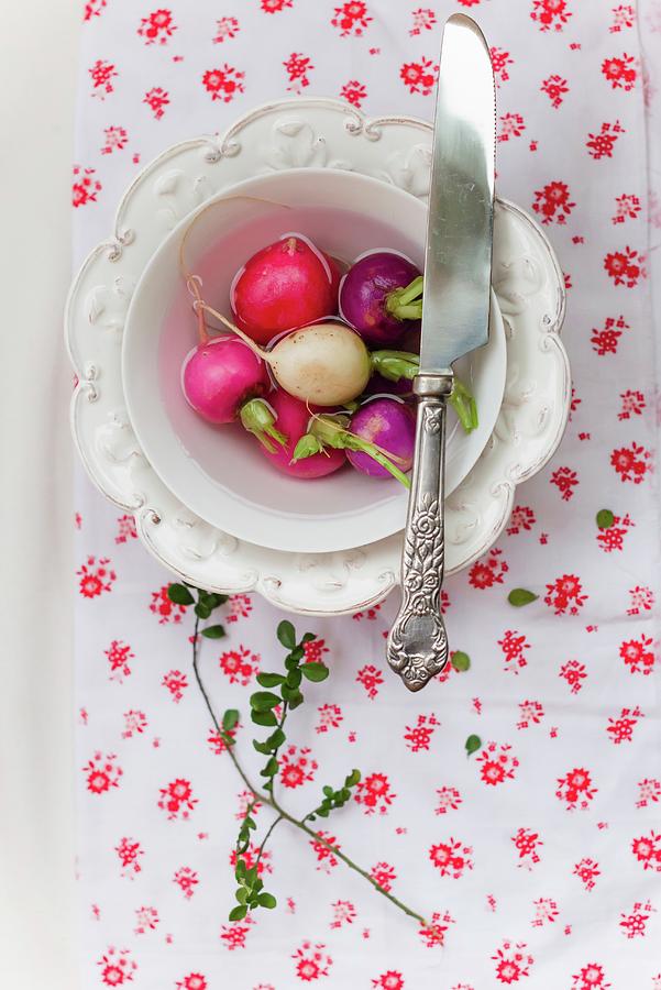 Fresh Radishes In A Bowl Of Water Photograph by Au Petit Gout Photography Llc