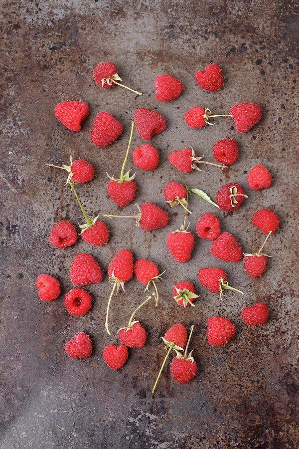 Fresh Raspberries On A Metal Surface seen From Above Photograph by Rua Castilho
