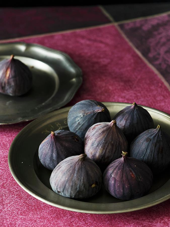 Fresh Red Figs On A Pewter Plate Photograph by Hannah Kompanik